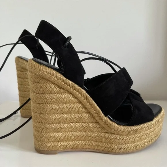 AUTHENTIC YSL BLACK ESPADRILLE WEDGES - Picture 5 of 12
